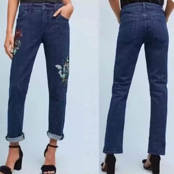 Anthropologie Pilcro Slim Boyfriend Jeans With Sequin Flowers Size 28 - Picture 2 of 11